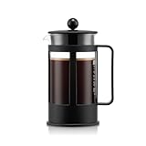 Bodum Kenya Cafetière à Piston - 1L / 8 Tasses - Cafetière Manuelle en Verre Borosilicate et Inox - Passe au Lave-Vaisselle - Fabriquée au Portugal