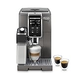 De'Longhi Dinamica Plus ECAM 370.95.T, Machine a Cafe Grain avec Système Lait, Cappuccino et Espresso, Écran Tactile TFT de 3.5' et Contrôle via Application, Fonction Carafe à Café, 1450W, Titan