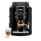 Krups Machine à café grain, machine expresso, 2 tasses en simultané, Nettoyage automatique, Buse vapeur pour Cappuccino, Cafetière espresso, Essential noire YY8125FD, Noir