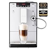 Melitta Solo & Perfect Milk Argent, Machine à Café à Grains avec Broyeur et Système d'Extraction des Arômes, Mode 1 à 2 Tasses, Auto Cappuccinatore, Affichage LED, E957-203, 1400W