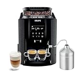 Krups Essential, Machine à café grain, Expresso automatique, 2 tasses simultanées, Ecran LCD, Nettoyage automatique, Buse vapeur, Pot à lait inox Cappuccino, Noire, EA816031