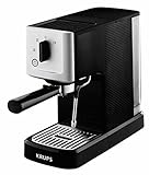 Krups XP344010 Machine à Café Calvi Pression 15 Bars Cafetière Expresso Thermoblock Buse Vapeur Espresso Chocolat Boissons Lactées 1.1L Noir